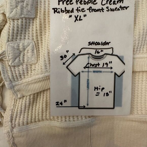 Free People FP One Interlaken Side Tie White L/S Waffle Thermal Knit Top Sz XL - Picture 12 of 12